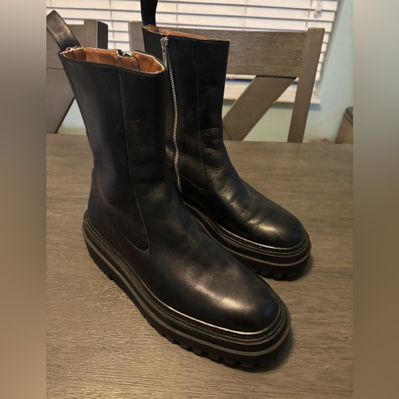 Zara Black Ankle Boots Women's Size 7.5 Track Sole Zip-up - Picture 13 of 15